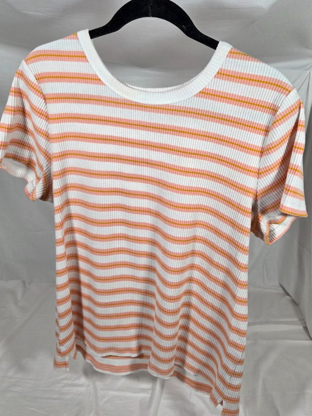 Old Navy Striped Ribbed Short Sleeve Top - Orange/White